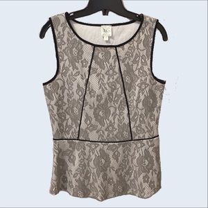 Anthropologie gray lace sleeveless top with black trim